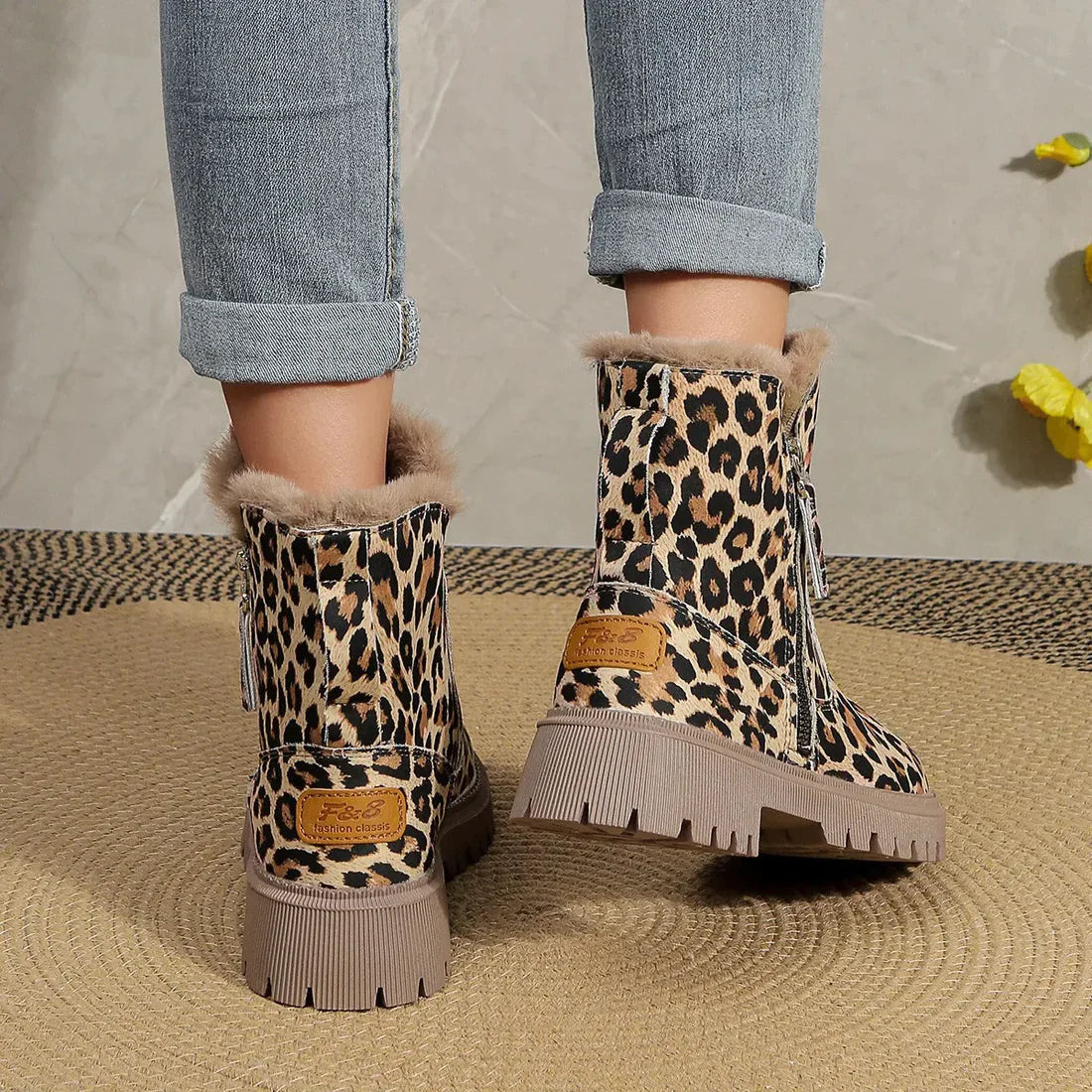 Warm Leopard Ankle Boots for Women - Nocini