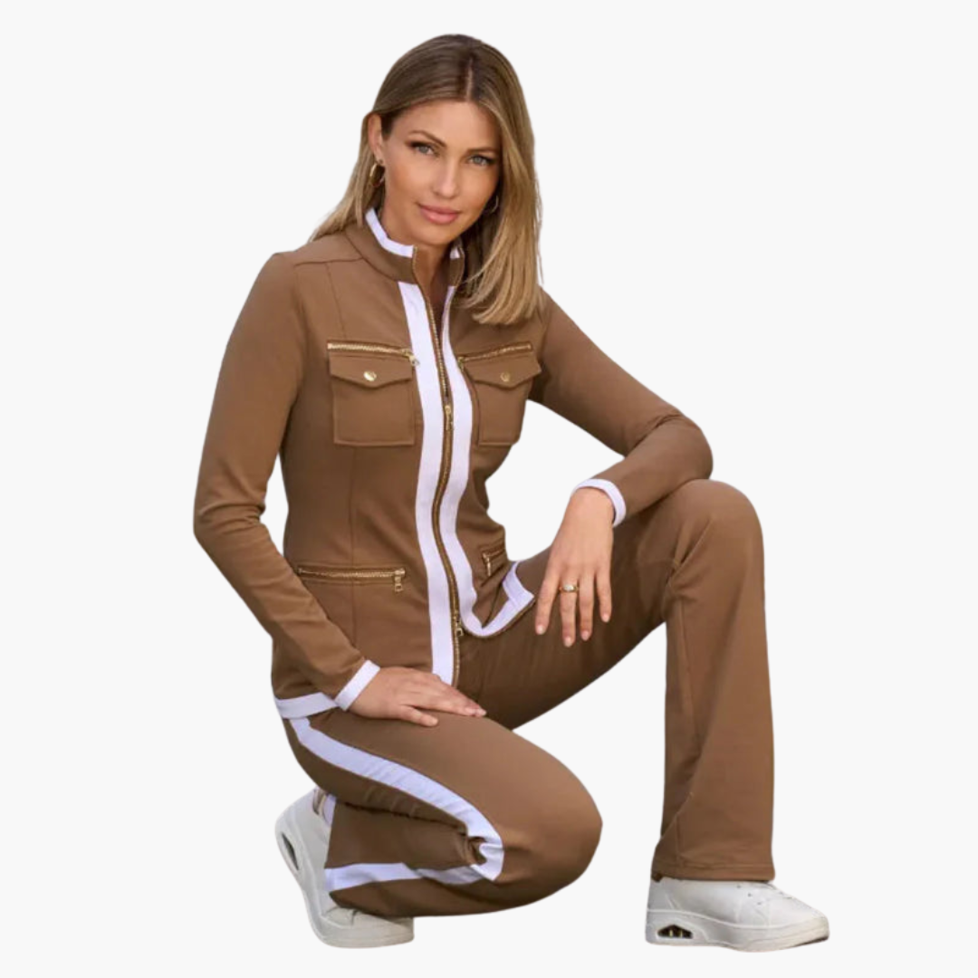 Colorblock Zip Up Jacket and Pant Suit