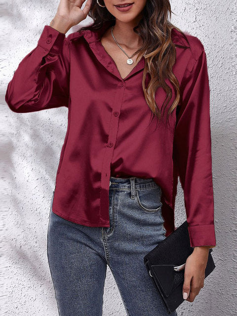 Elegant Women's Silk V-Neck Blouse Shirt
