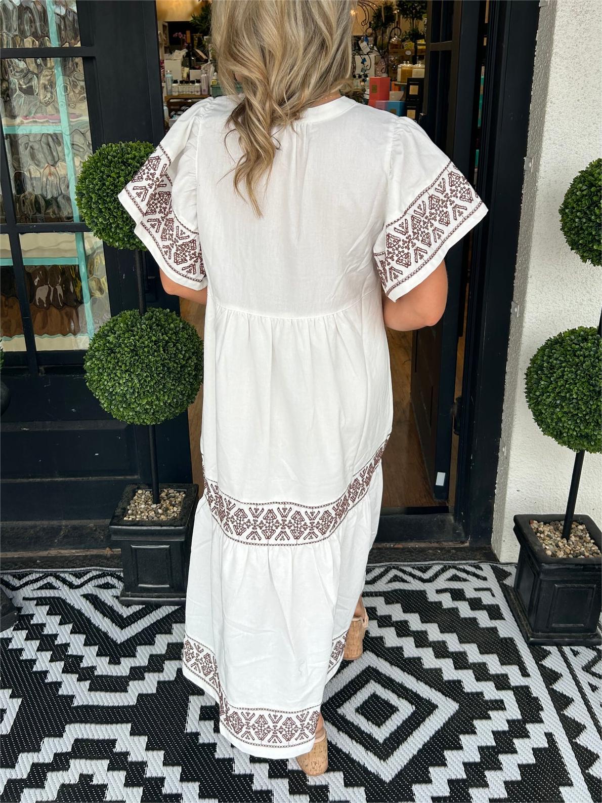 Ladies' Floral V-Neck Summer Midi Dress with Cap Sleeves
