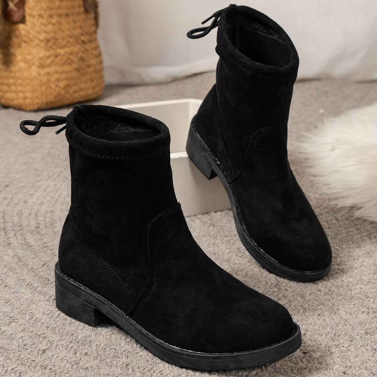 Classic Low Heel Black Ankle Boots for Women - Nocini