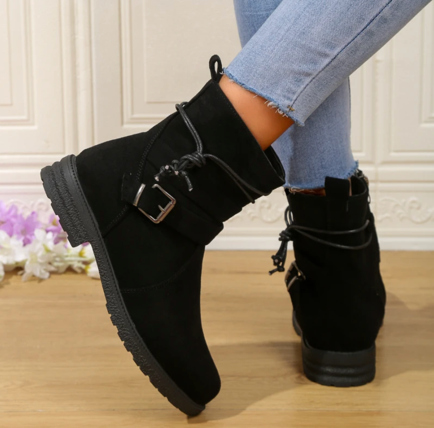 Ladies Low Heel Suede Ankle Boots with Zipper