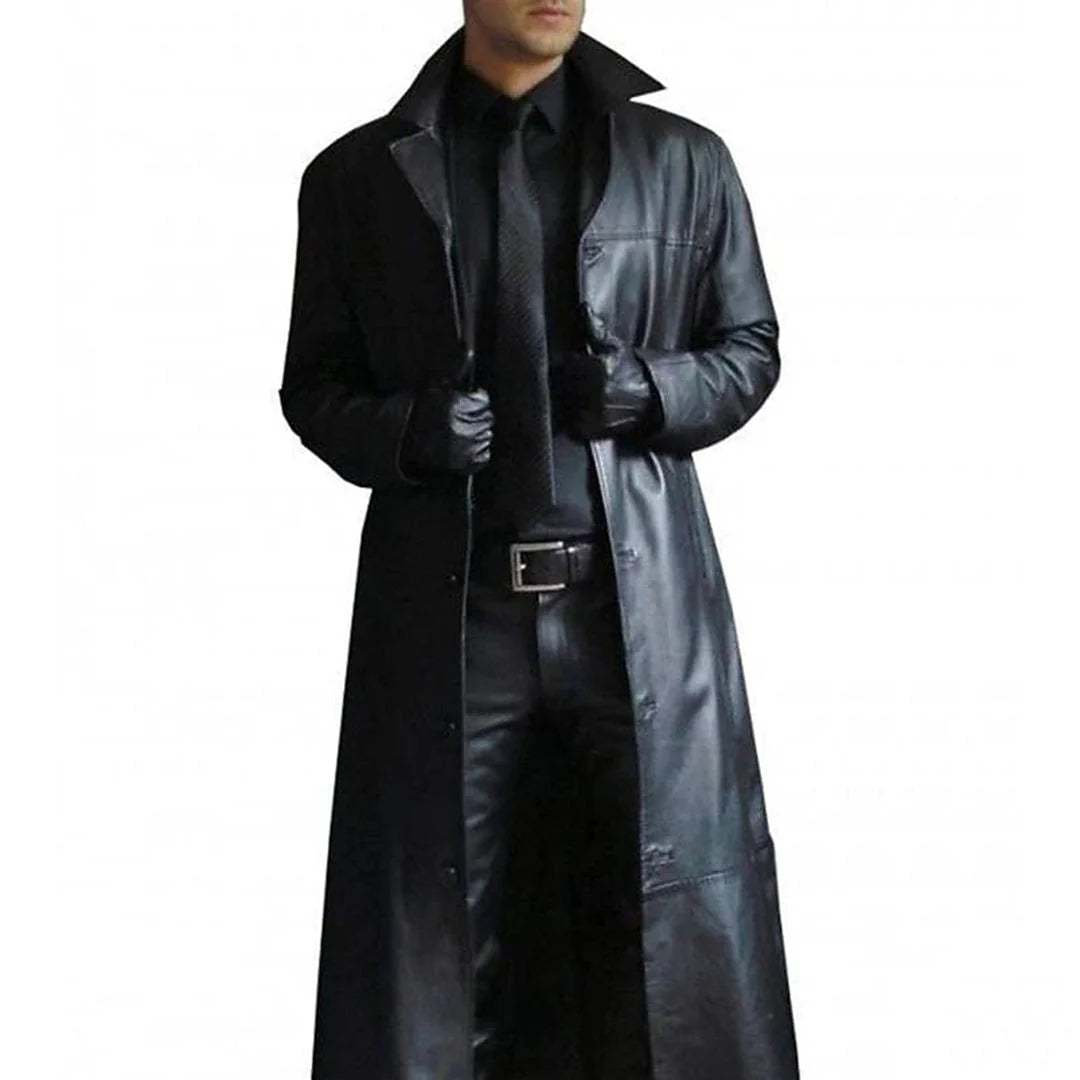 Classic Synthetic Leather Mens Parka Coat