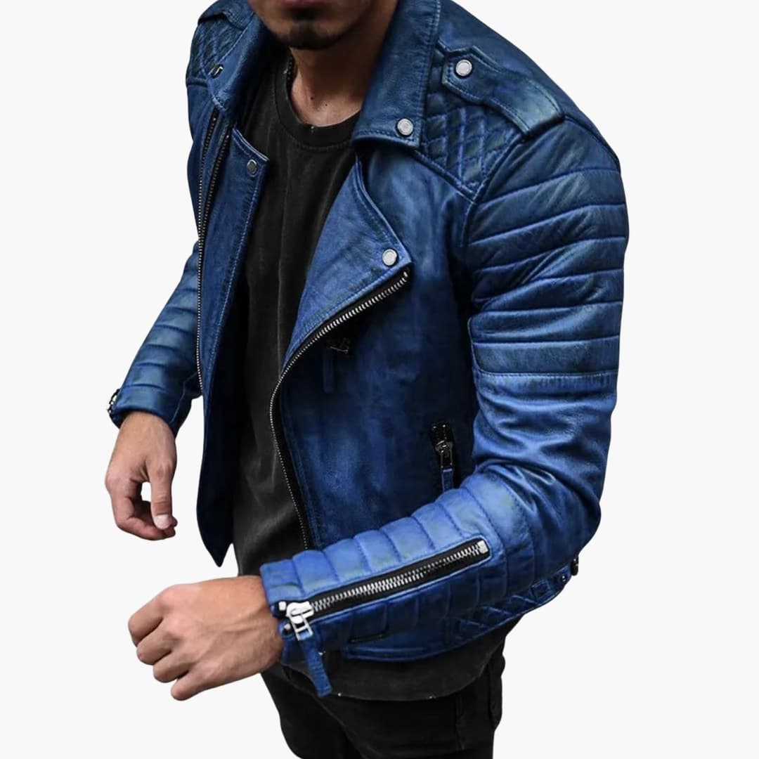 Rugged Leather Motorcycle Jacket with Padded Sleeves