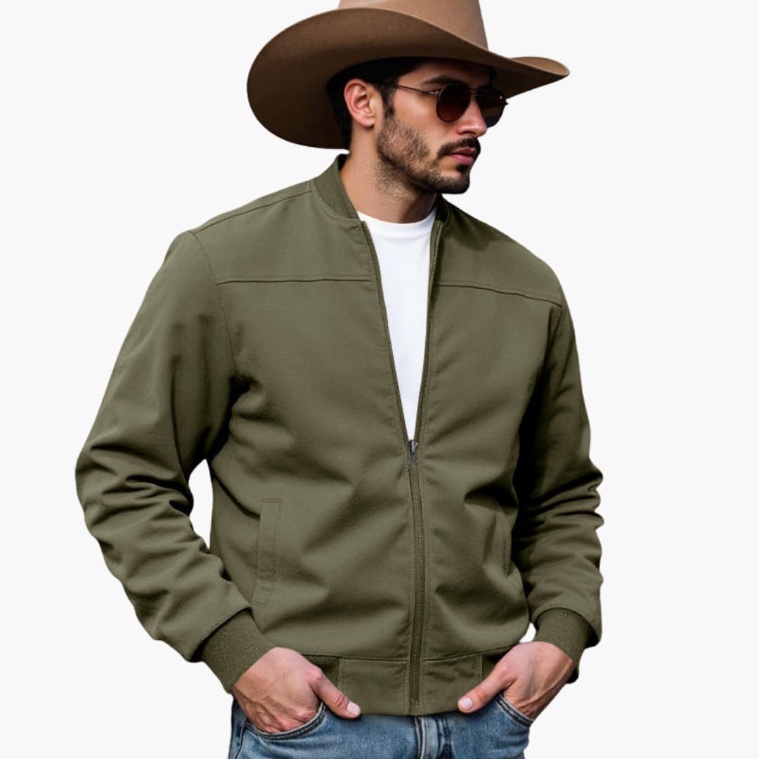Men's Classic Leather Bomber Jacket with Side Pockets