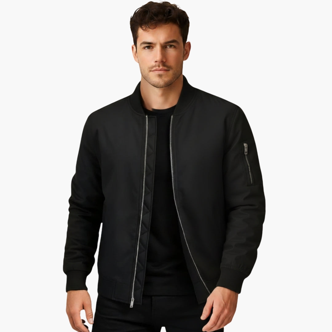 Men's Zip Up Ribbed Sleeve Bomber Jacket