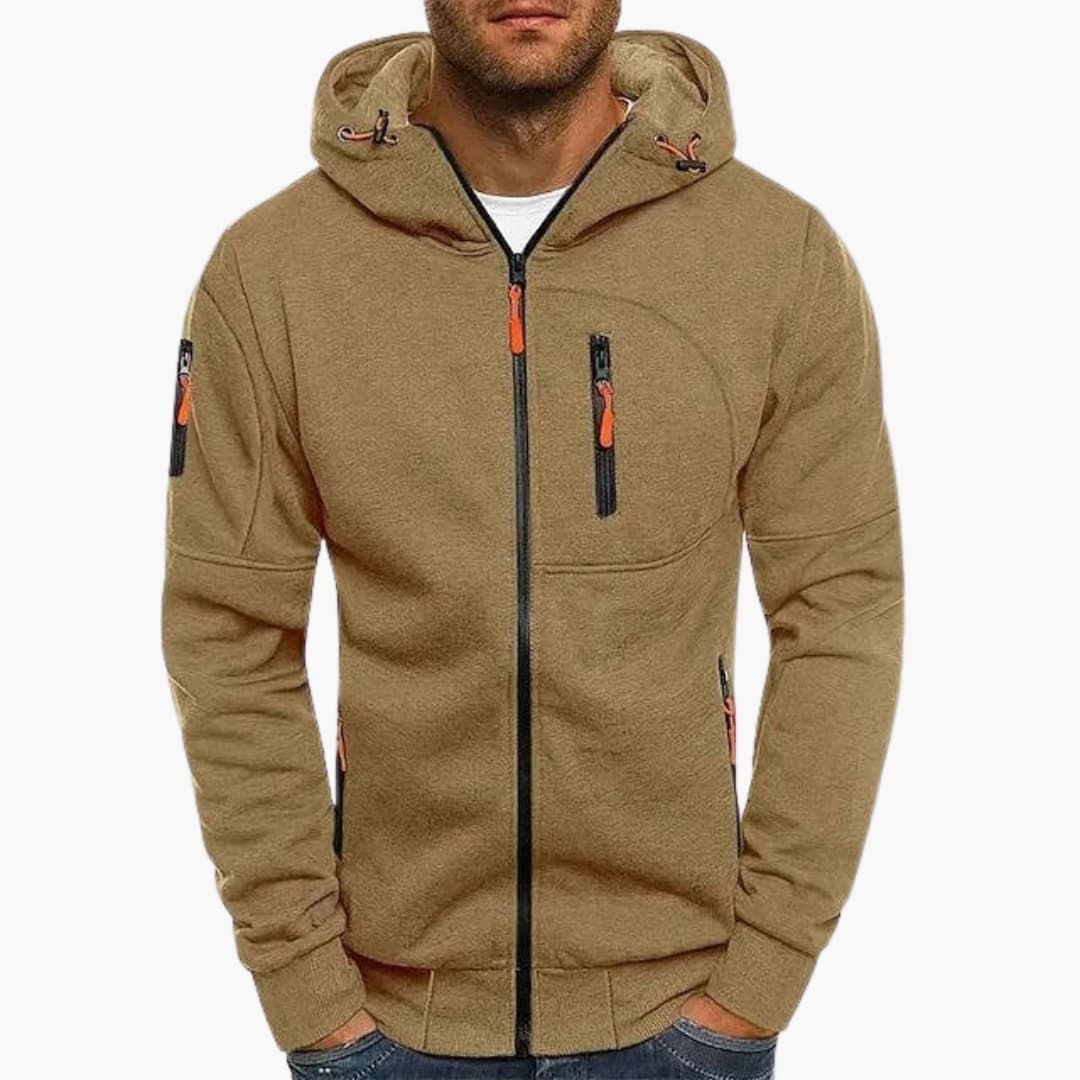 Men's Zip Up Hooded Sweatshirt with Adjustable Hood