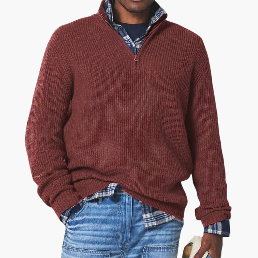 Casual Men's Pullover Sweater with High Collar