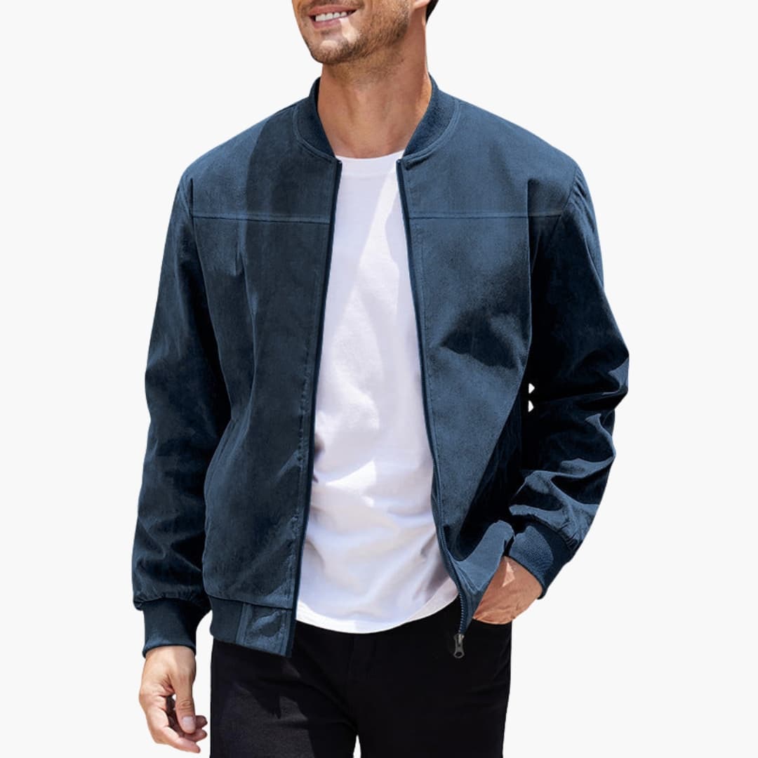 Men's Casual Zip Bomber Jacket with Stretch Cuffs