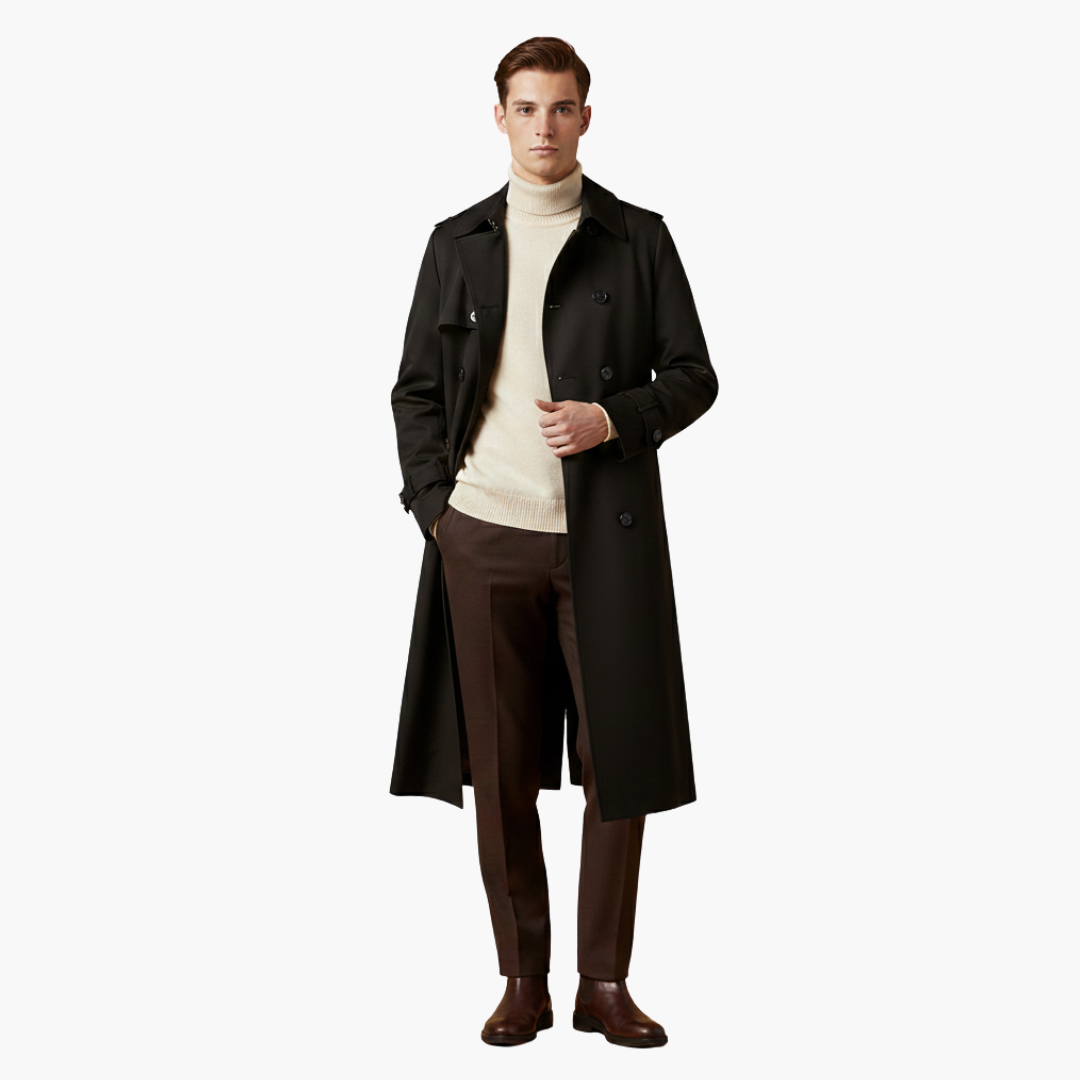 Waterproof Long Belted Mens Trench Coat