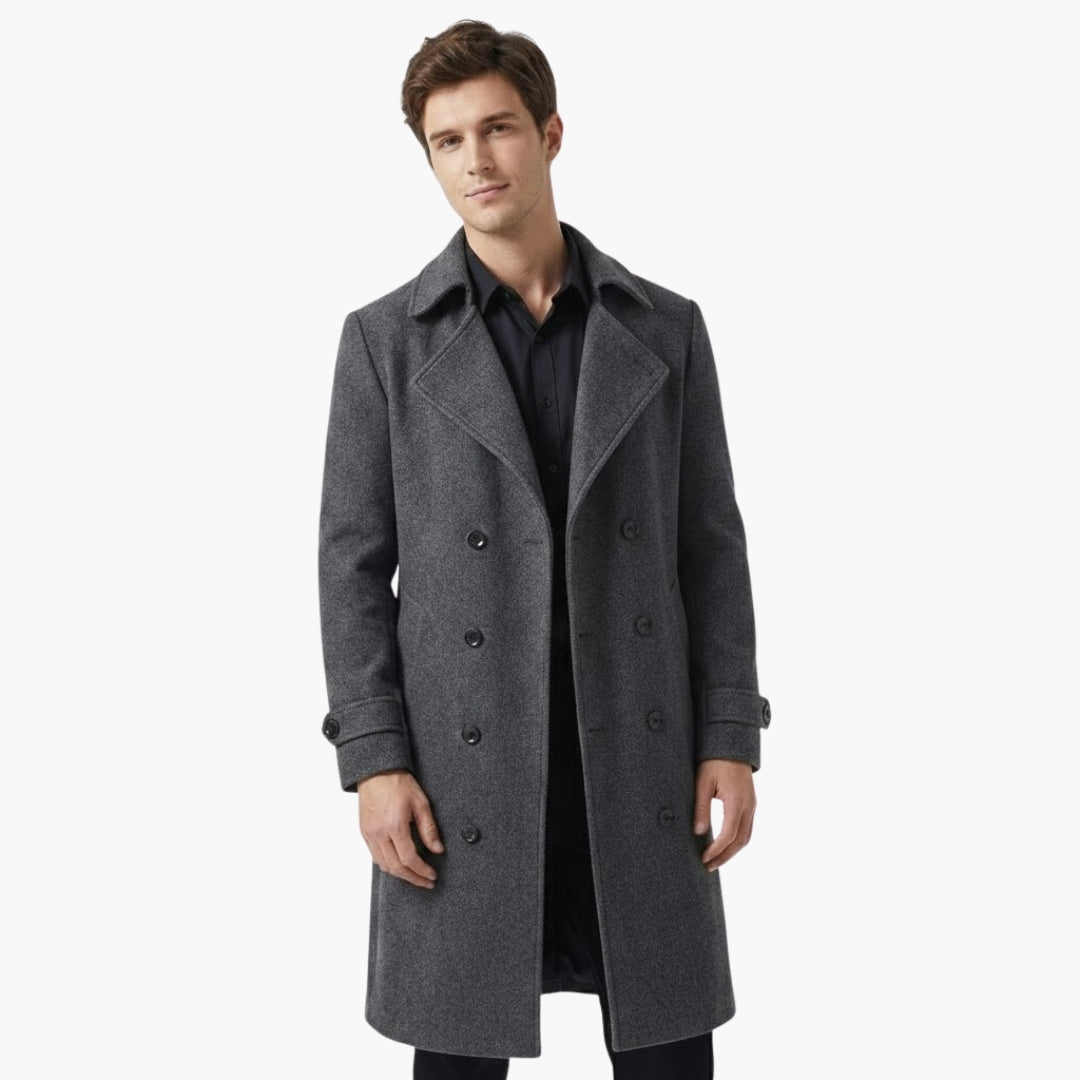 Classic Double Breasted Long Trench Coat for Men