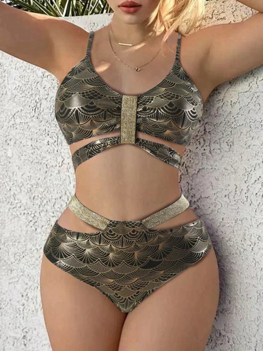Women's Push Up Swimsuit High Waisted Shiny Swimsuit Set