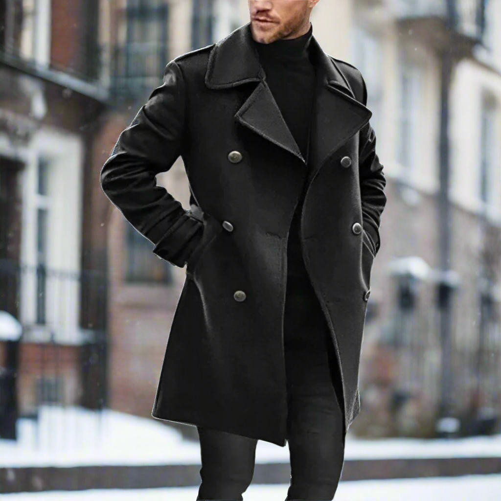 Men's Slim Fit Wool Overcoat with Notch Collar