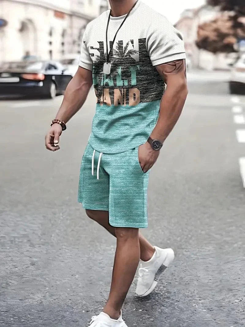 Men's Summer Tee and Shorts - Slim Fit Cotton Set - Nocini