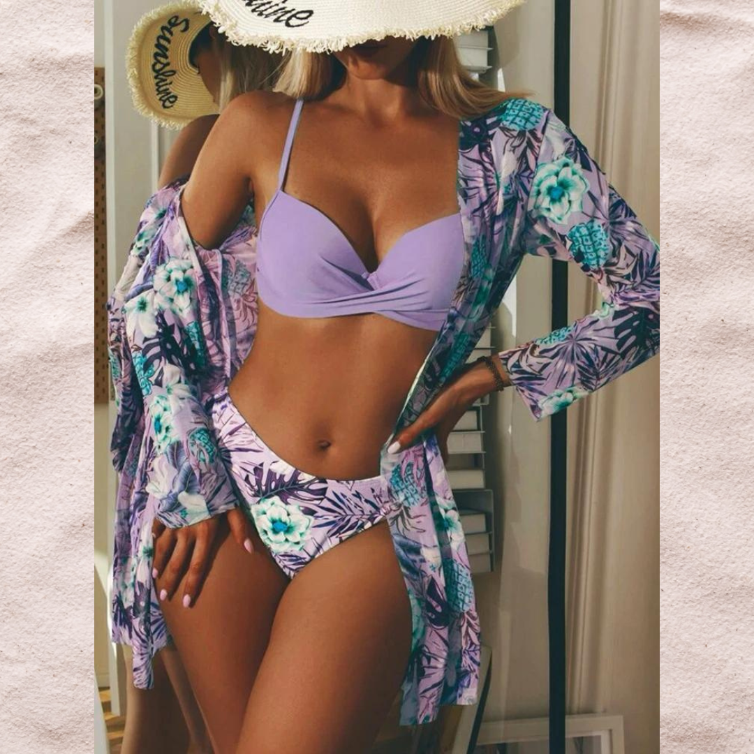 Women's Swimwear Bikini Set with Twist Top and High Waisted Bottom