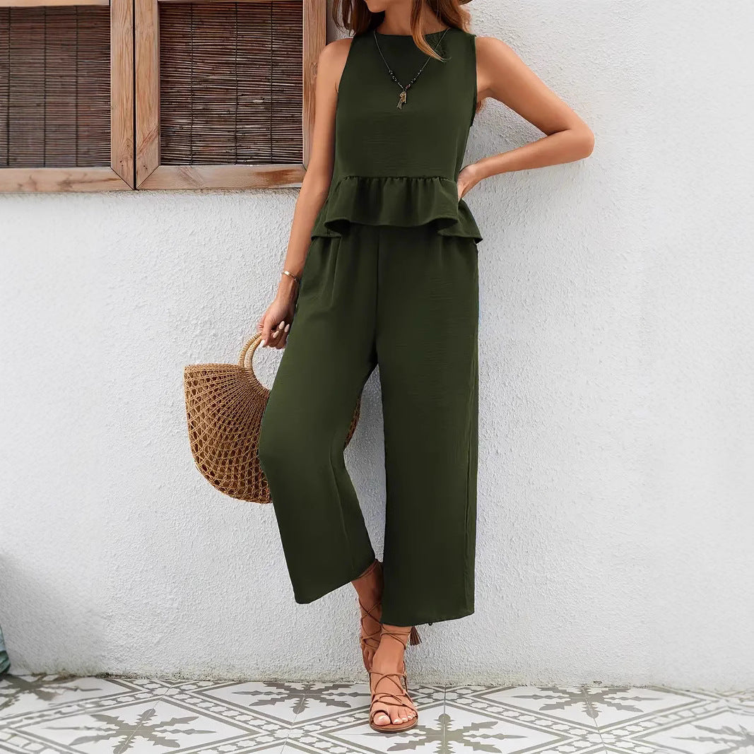 Women's Summer Jumpsuit with Ruffles and Wide Legs