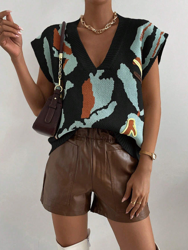 Relaxed Fit Women's V Neck Knit Vest