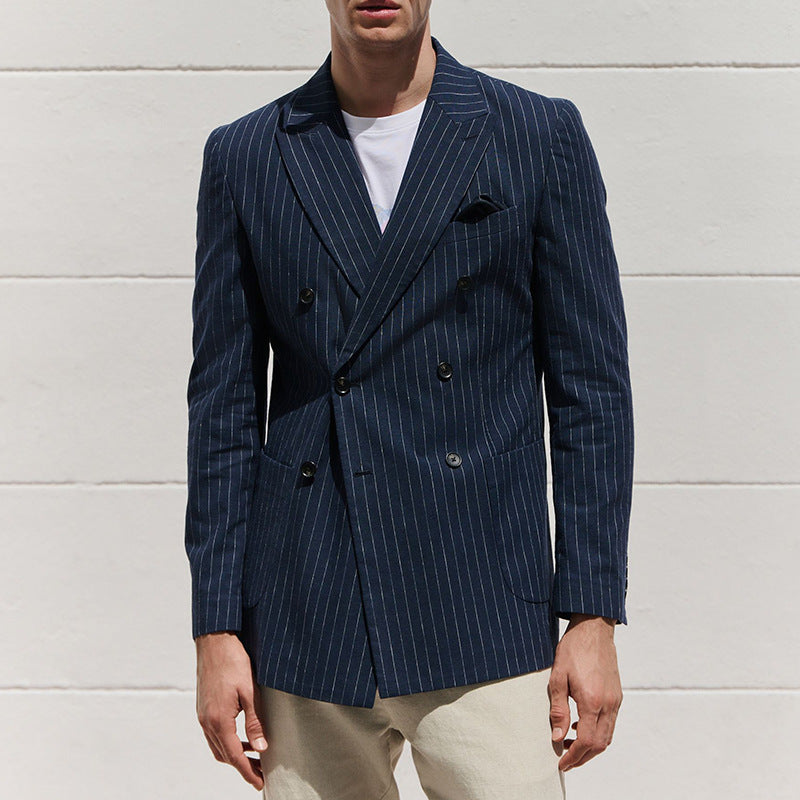 Slim Fit Men's Striped Wool Business Blazer - Nocini