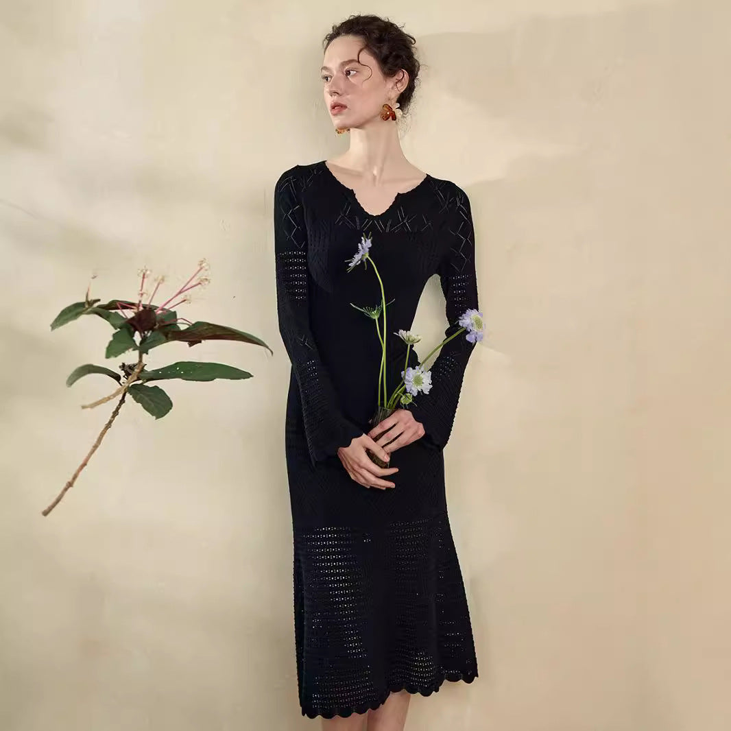 Stylish Knit Long Sleeve Midi Dress