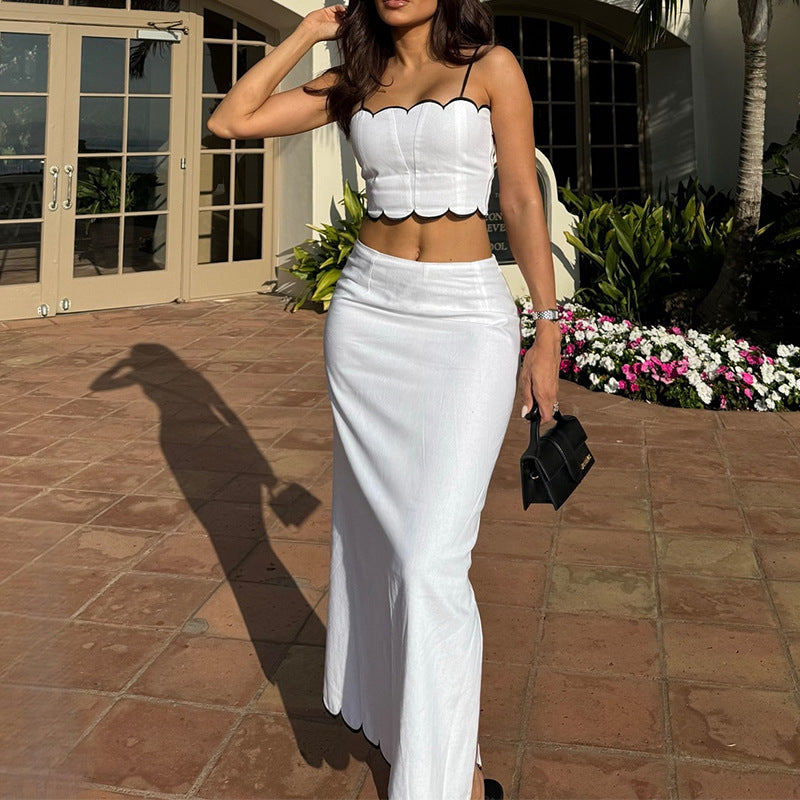 Women's 2 Piece Outfit - Fitted Crop Top - Flared Midi Skirt - Nocini