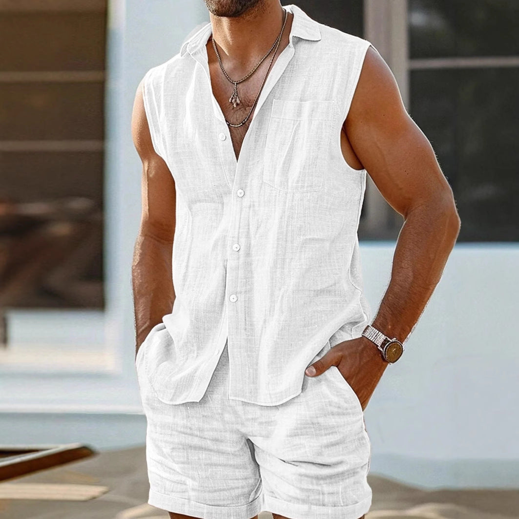 Men's Casual Shirt and Shorts Set – Breathable Linen Blend