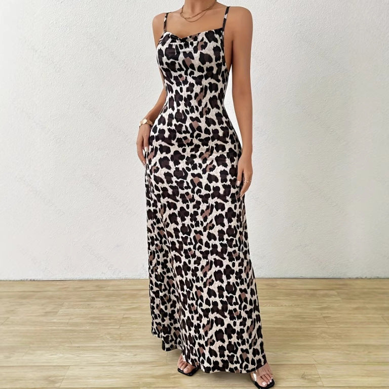 Feminine Leopard Maxi Dress with Side Split - Nocini