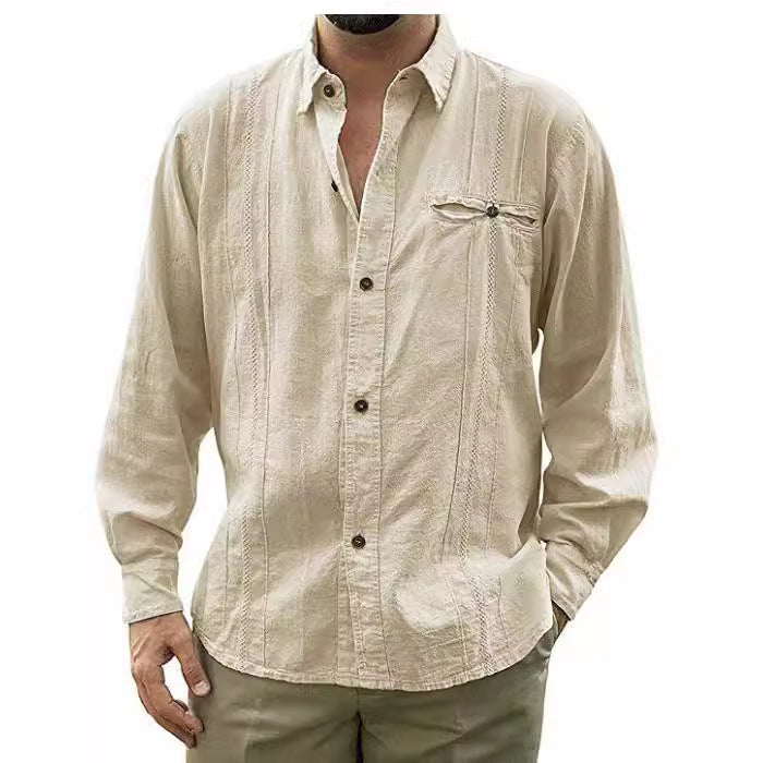 Casual Linen Shirt with Pocket for Men