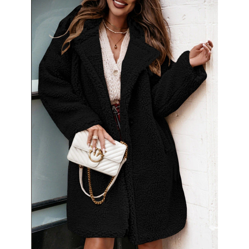 Relaxed Fit Women's Mid Length Open Front Coat