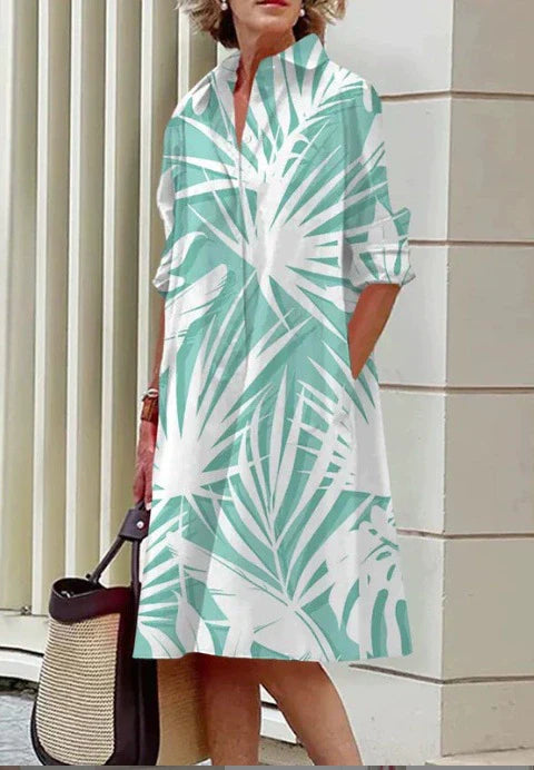 Casual Floral Print Shirt Dress for Women