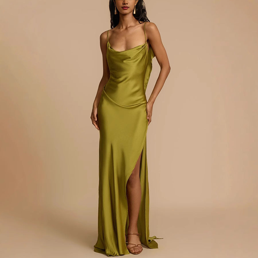 Elegant Women's Slip Dress with V Neck and Thin Straps - Nocini