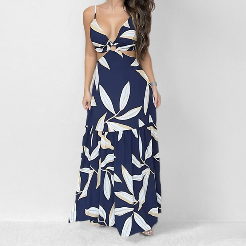 Flowy Maxi Dress with Halter Neck and Cut Out Waist