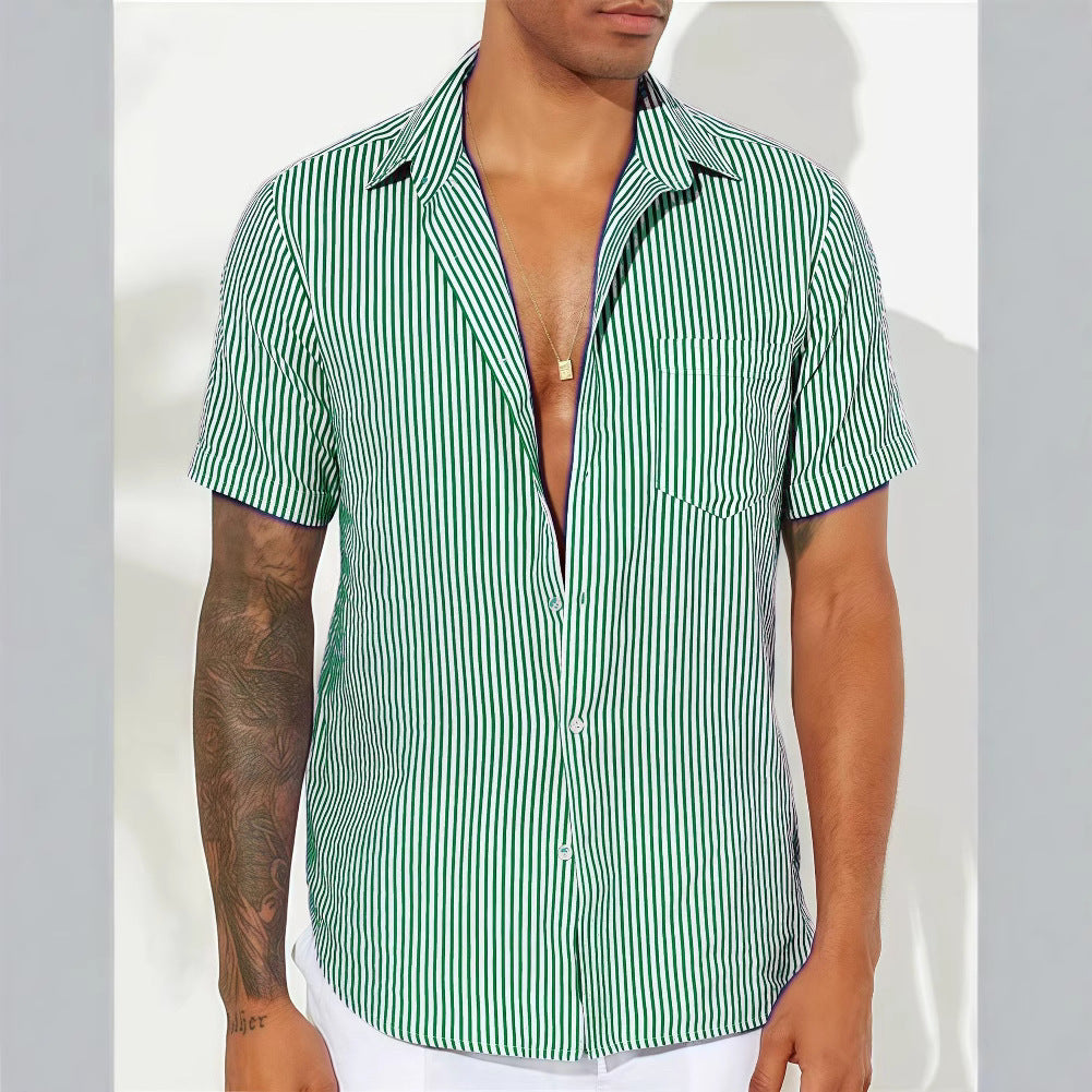 Casual Men's Short Sleeve Striped Shirt