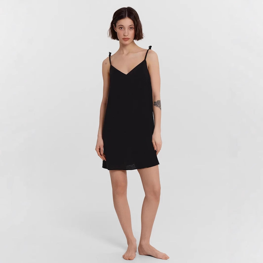 Elegant Satin V Neck Spaghetti Strap Dress - Nocini