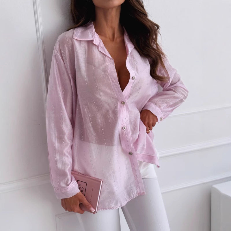 Ladies Loose Fit Sparkly Blouse with Long Sleeves