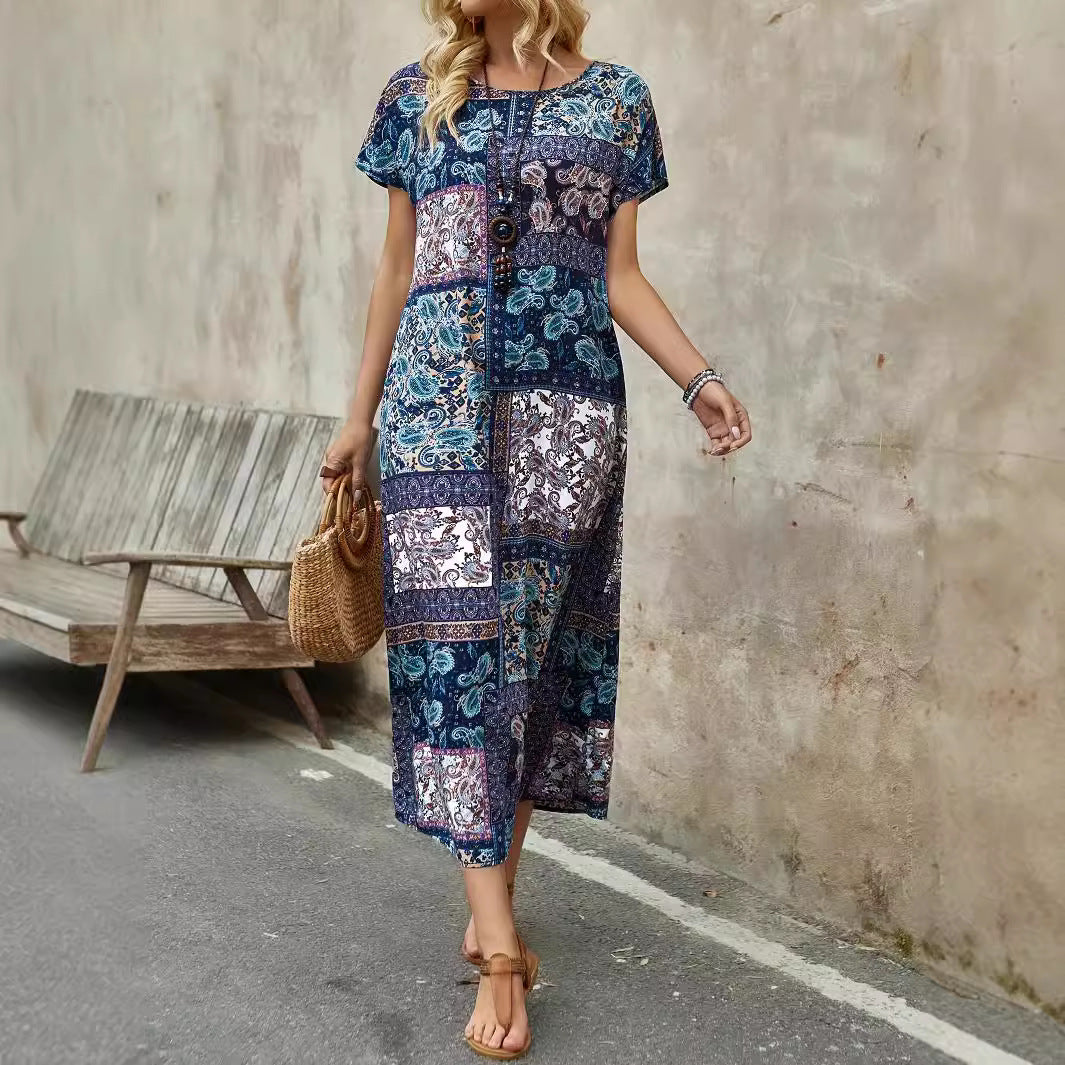 Casual Women's Midi Dress with Floral Patchwork - Nocini