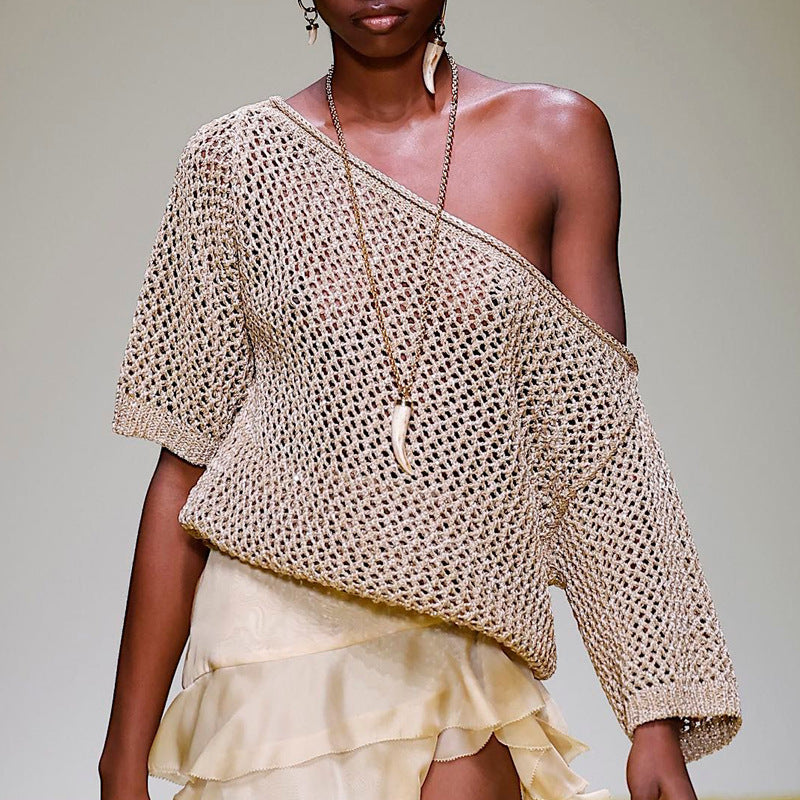 Cozy Open Knit Off Shoulder Women's Sweater - Nocini
