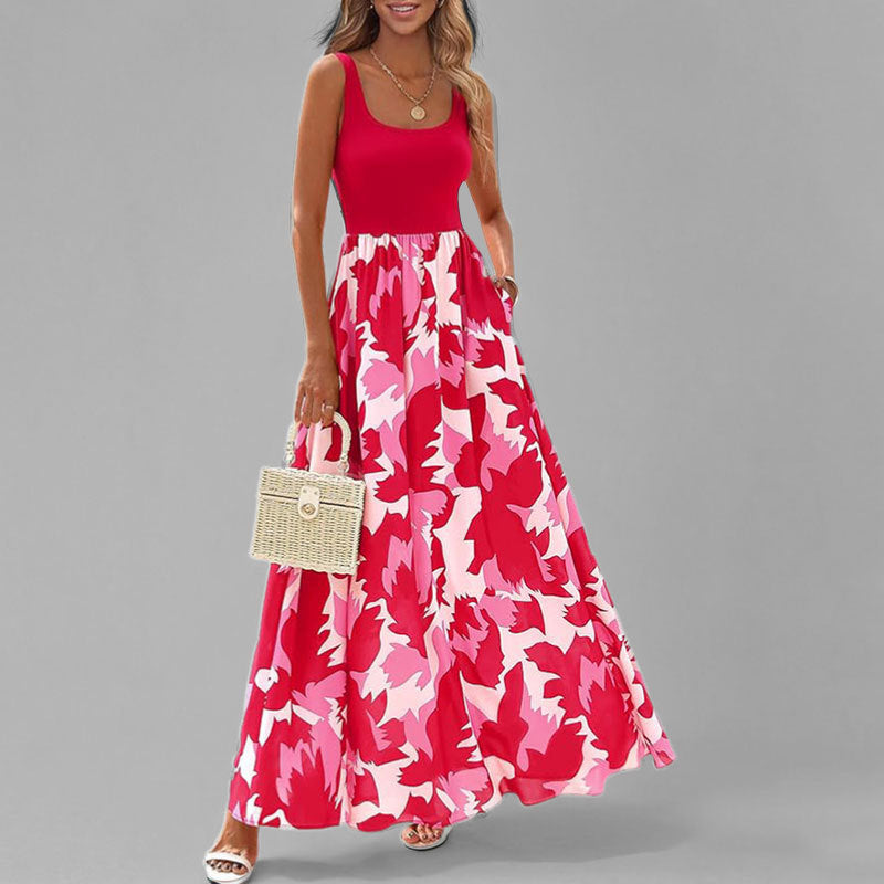 Fashionable Sleeveless Maxi Dress with Floral Skirt