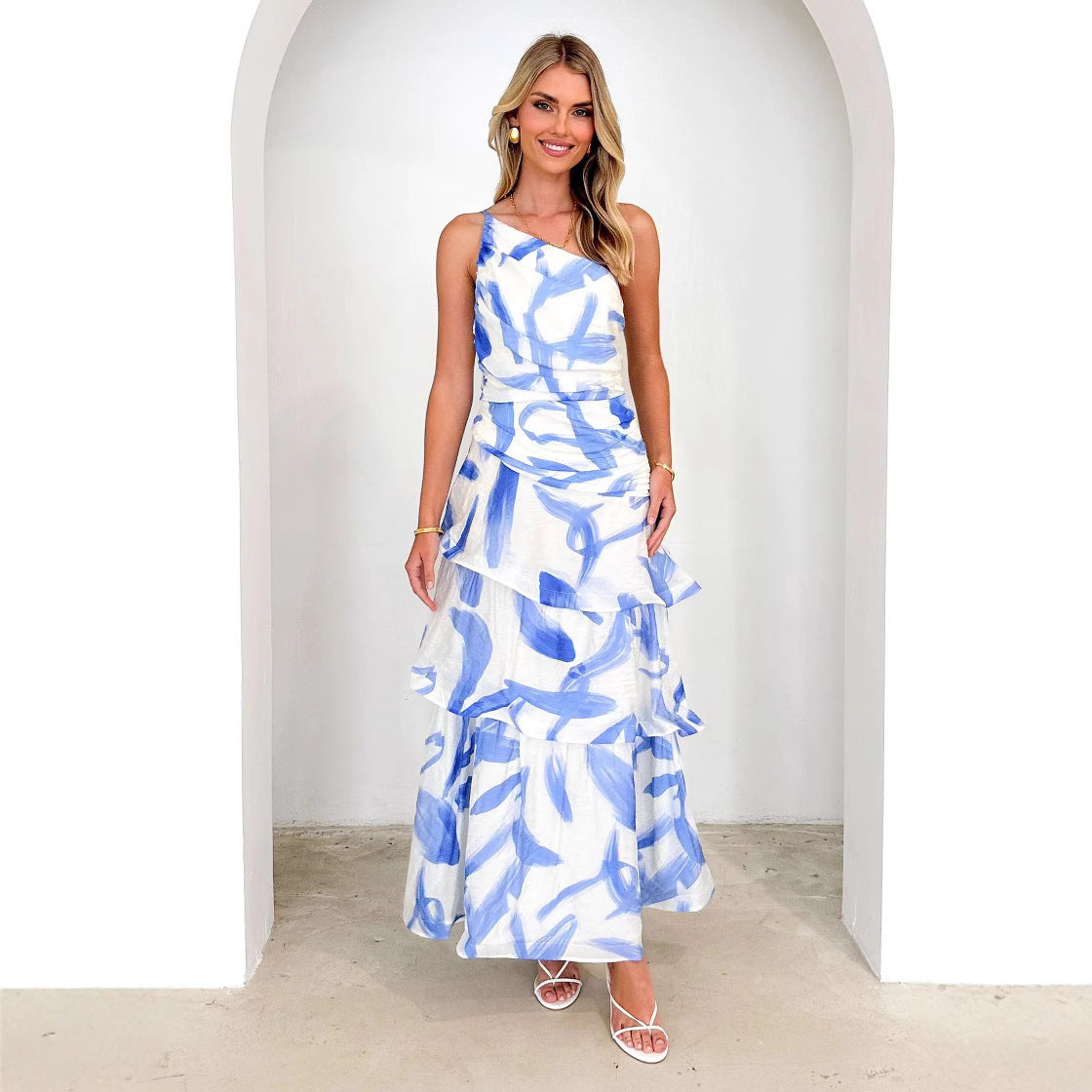 Flowy Women's Maxi Dress with Ruffled A-Line Skirt