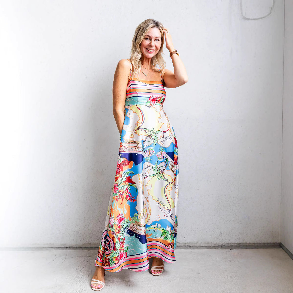 Floral Maxi Dress for Women with Thin Straps - Nocini