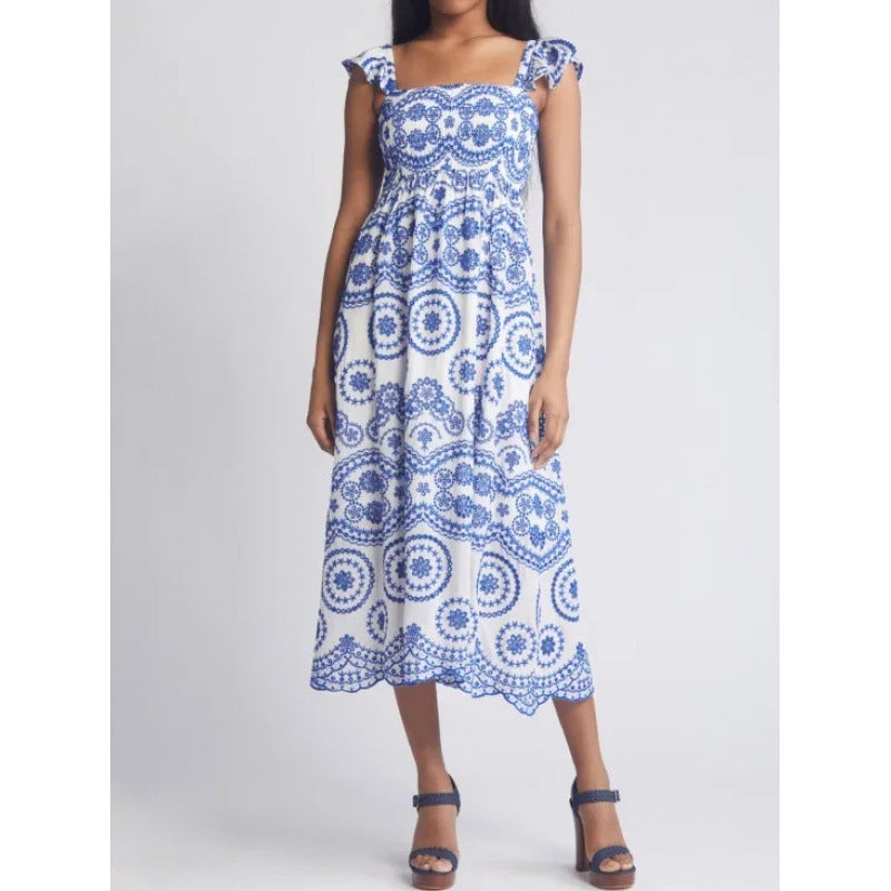 Casual Fit Women's Midi Dress with Ruffled Sleeves