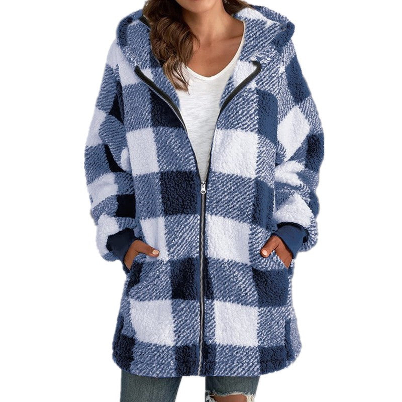 Warm Plaid Fleece Hooded Jacket
