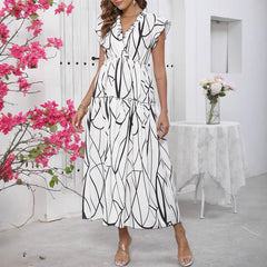 Casual V Neck Maxi Dress with Graphic Print - Nocini