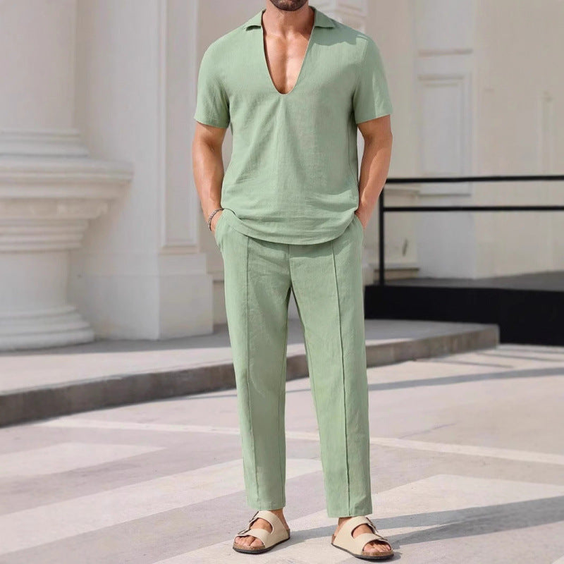Relaxed Fit Mens 2 Piece Shirt and Pants Set - Nocini