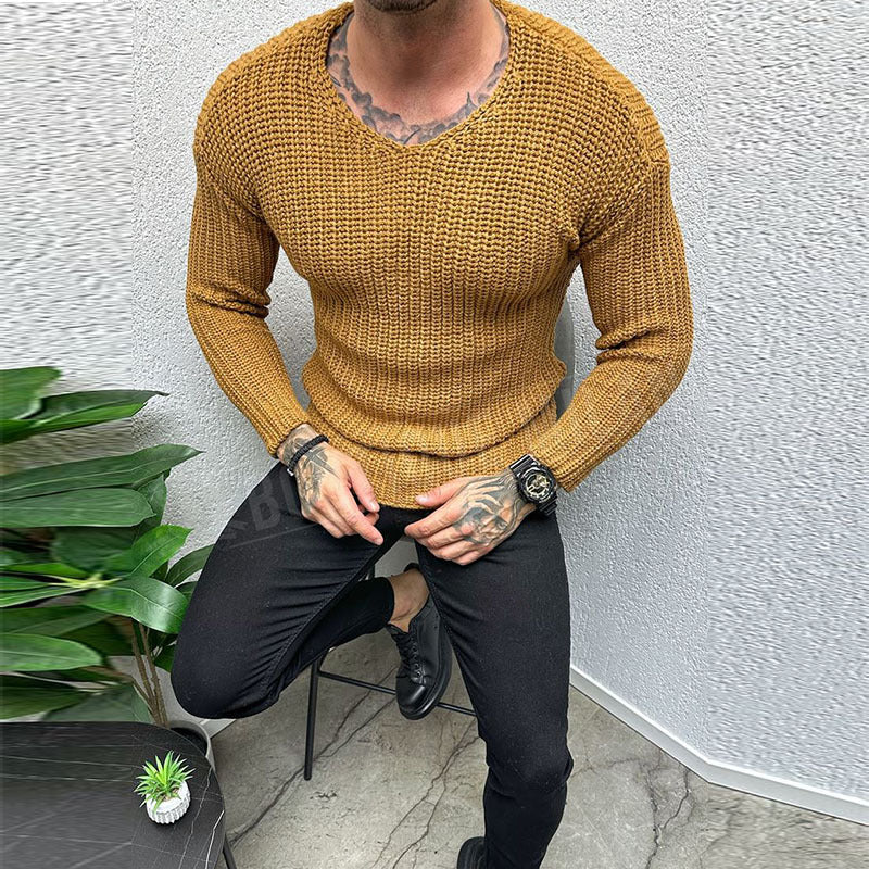Men's Fit Crew Neck Knit Sweater Long Sleeve - Nocini