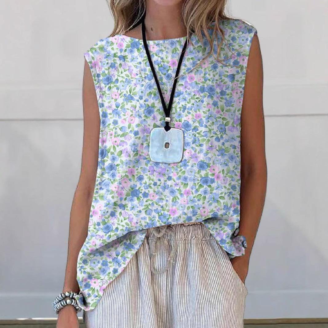 Comfortable Sleeveless Women's Blouse Loose Fit Floral - Nocini