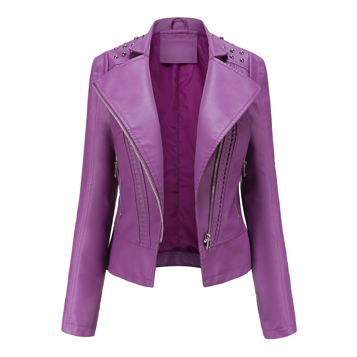 Edgy Studded Biker Jacket Zip Up Moto Style