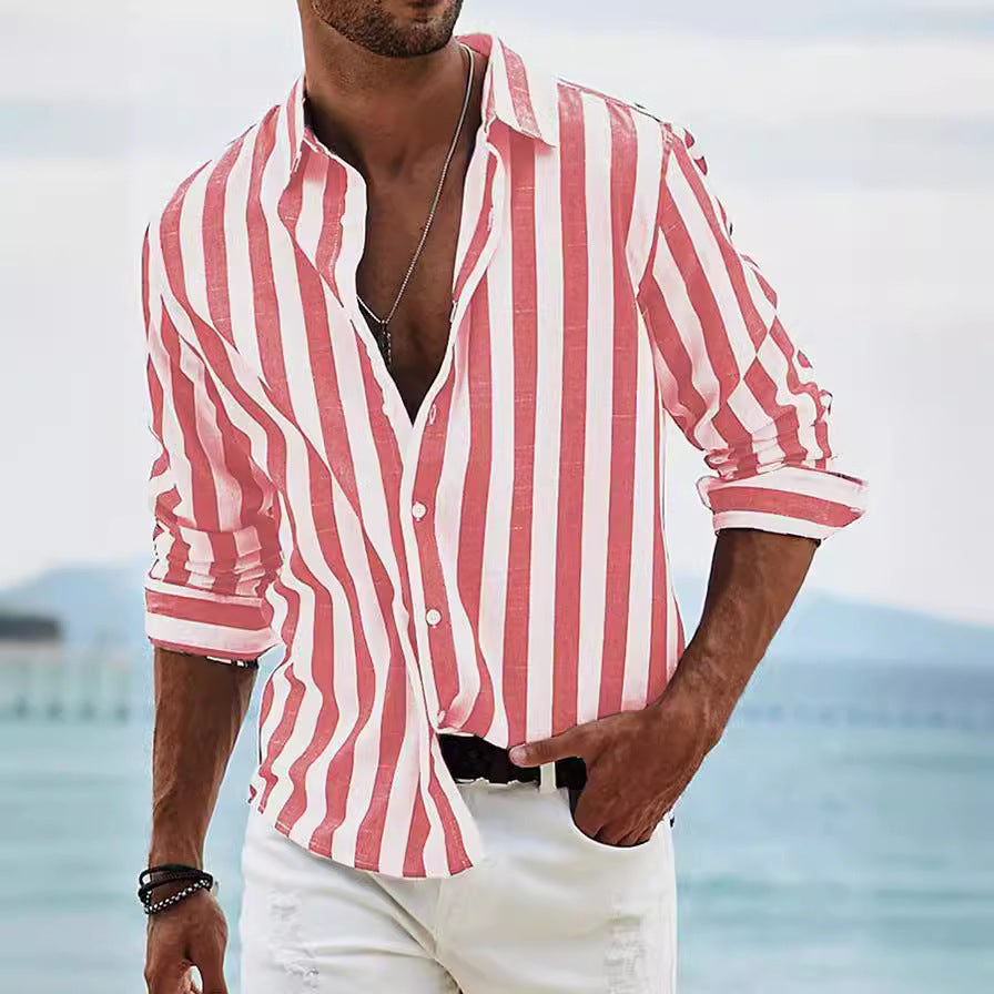 Casual Striped Men's Shirt with Long Sleeves