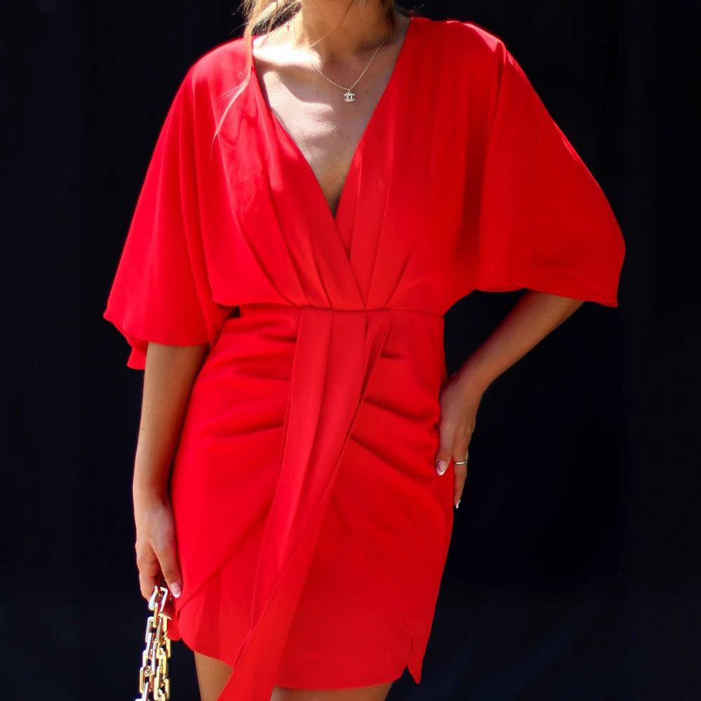 Casual V-Neck Mini Skater Dress for Women