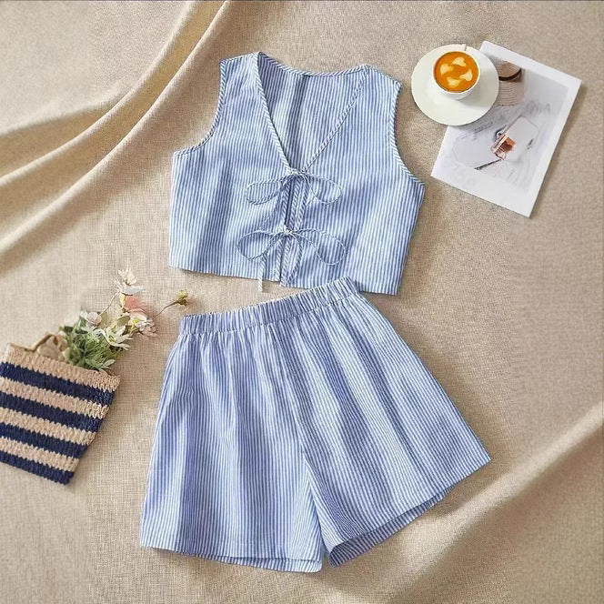Women's Striped Tank Top with Cute Bow Neckline
