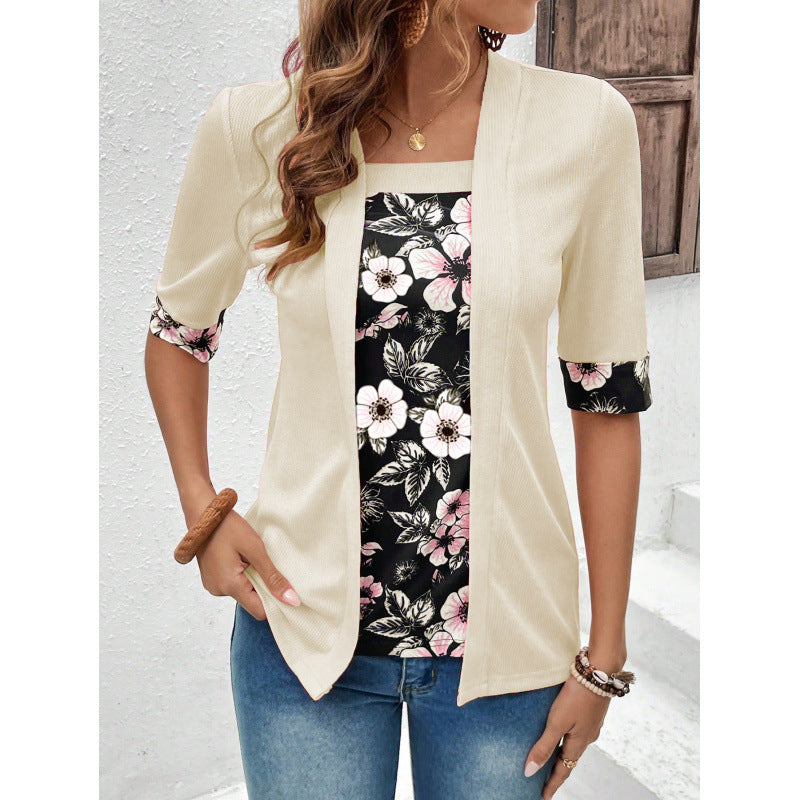 Comfortable Loose Fit Knit Womens Blouse Half Sleeve